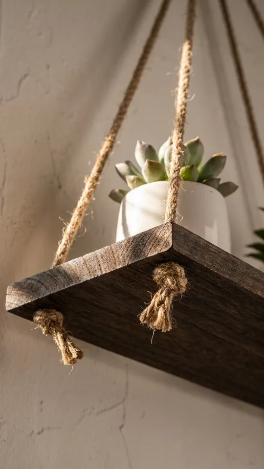 Mkono Wood Hanging Shelves for Wall Boho Decor Swing Rope Rustic Floating Shelf, Set of 3 Wall Display Shelving Home Organizer Rack for Living Room Bedroom Bathroom Kitchen,Brown