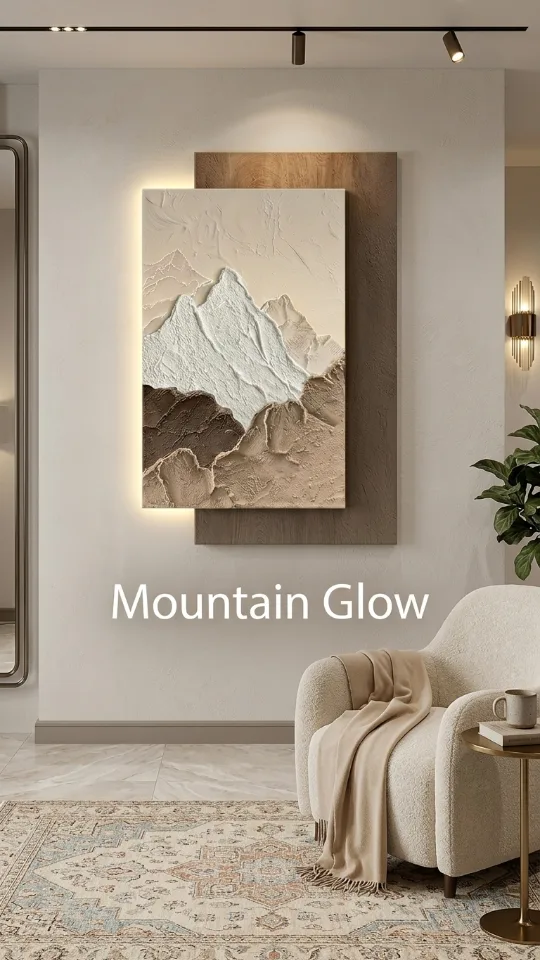 3D Mountain LED Wall Art with Double-Layer Design, Plug-in Sandstone Sculpture with Warm Light for Living Room Bedroom Hallway