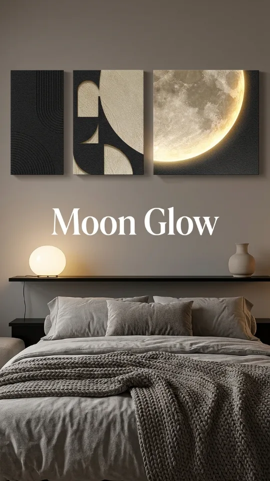 3D LED Wall Art with Moon Design, Lighted Abstract Wall Decor Set