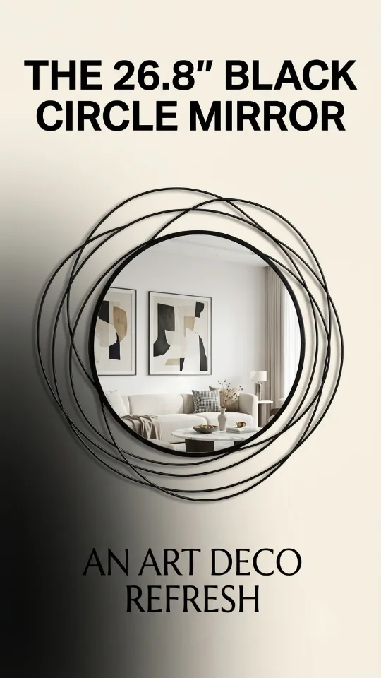 Round Wall Mirror - 26.8" Large Black Circle Mirror for Wall with Art Decorative Durable Metal Frame, Modern Hanging Mirror for Bathroom Over Sink, Bedroom, Entryway, Vanity or Living Room