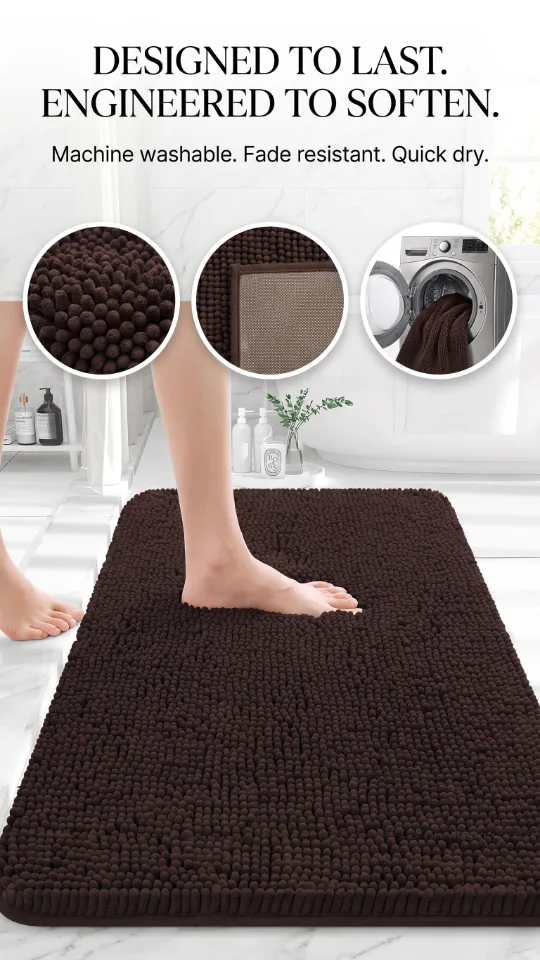 OLANLY Bathroom Rugs 30x20, Extra Soft Absorbent Chenille Bath Rugs, Rubber Backing Quick Dry, Machine Washable Bath Mats for Bathroom Floor, Tub and Shower, Home Decor Accessories, Brown