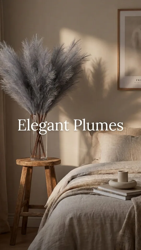 Faux Pampas Grass 6 Stems, Artificial Pampas Grass - 43''/3.6FT Total Extra Large Pompass Grass Tall Pompous Boho Flower Arrangement and Floor Vase Filler Home Decor for Room Wedding Party (Grey)