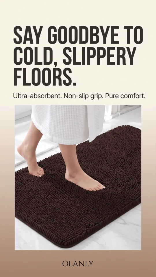 OLANLY Bathroom Rugs 30x20, Extra Soft Absorbent Chenille Bath Rugs, Rubber Backing Quick Dry, Machine Washable Bath Mats for Bathroom Floor, Tub and Shower, Home Decor Accessories, Brown