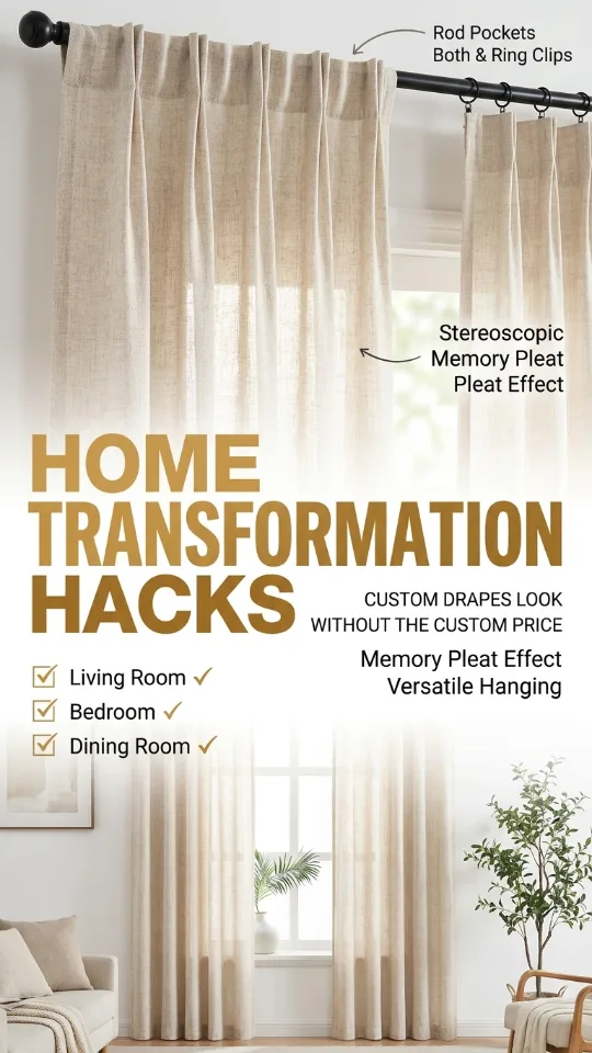 Pinch Pleat Thick Linen Viral Curtains 84 Inch Length 2 Panels Set for Living Room,Cream Beige Neutral Pleated Semi Sheer Curtain Light Filtering Privacy Let Light in Bedroom Window Drapes 40" Wx84 L