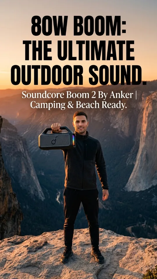 Soundcore Boom 2 By Anker, Outdoor Speaker, 80W, Subwoofer, BassUp 2.0, 24H Playtime, IPX7 Waterproof, Floatable, RGB Lights, USB-C, Custom EQ, Portable for Camping and Beach - Black