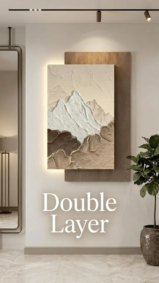 3D Mountain LED Wall Art with Double-Layer Design, Plug-in Sandstone Sculpture with Warm Light for Living Room Bedroom Hallway