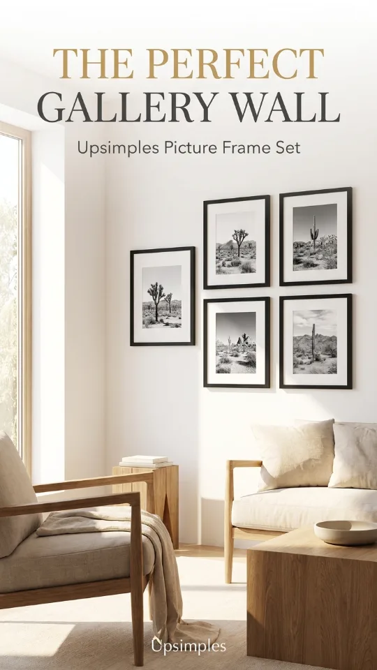 upsimples 11x14 Picture Frame Set of 5, Display Pictures 8x10 with Mat or 11x14 Without Mat, Wall Gallery Photo Frames, Black