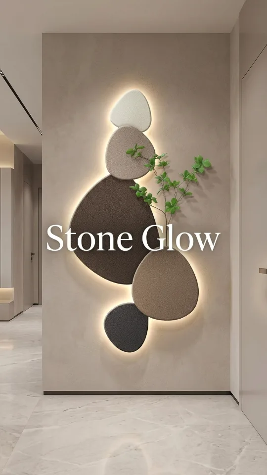Wall Sculptures 3D Modern Abstract Wall Art Decor Stone Landscape Mural with Soft Backlight Plug-in 3D LED Wall Art Painting for Living Room, Bedroom, Hallway,Apartmen