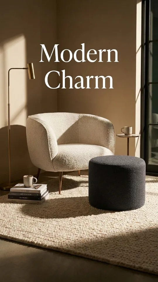 ZICOTO Beautiful Boucle Pouf Ottoman and Foot Rest - Elevate Your Living Room Decor with Lightweight Comfort and Charm - A Round Modern Foam Filled Foot Stool Perfect to Rest Your Feet