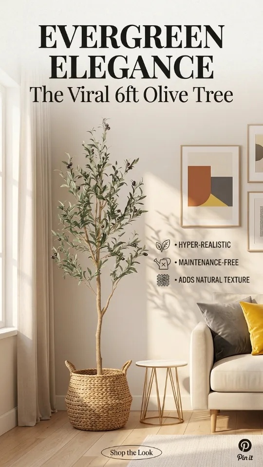 Realead 6ft Artificial Olive Tree, Tall Faux Olive Tree Plants, Fake Potted Olive Silk Tree with Branches and Fruits, Artificial Trees for Modern Home Office Living Room Floor Decor Indoor (72in)
