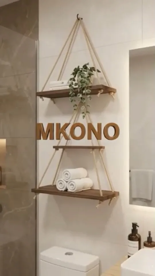 Mkono Wood Hanging Shelves for Wall Boho Decor Swing Rope Rustic Floating Shelf, Set of 3 Wall Display Shelving Home Organizer Rack for Living Room Bedroom Bathroom Kitchen,Brown