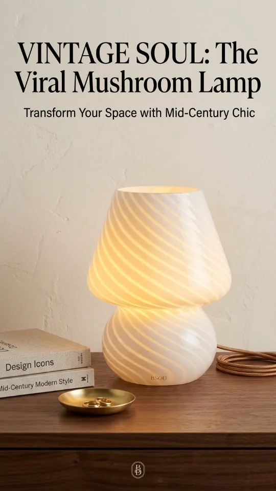 BSOD Mushroom Lamp,Glass Table Bedside Lamps Translucent Murano Vintage Style Striped Small Night Mushroom Decor Light Swirl for Ambient,Kids,Bedroom,Living,Girl Gift (Stripe White)