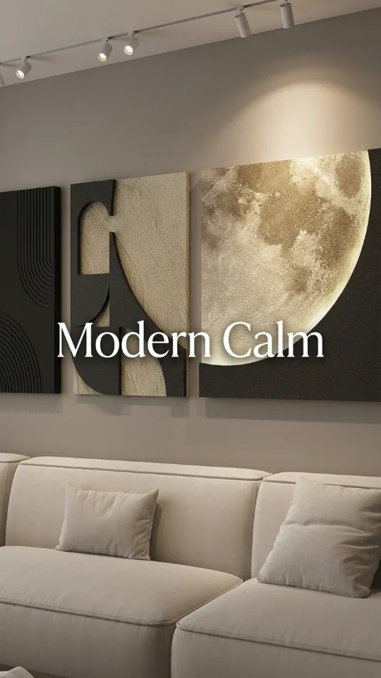 3D LED Wall Art with Moon Design, Lighted Abstract Wall Decor Set