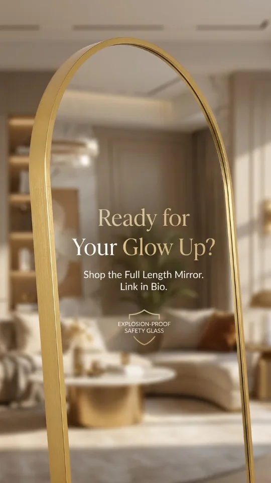 Dewfig Arched Full Length Mirror,64"x20" Gold Mirror with Stand, Full Body Mirrors for Leaning Against or Wall Mounted, Large Floor Mirrors for Bedroom, Living Room, Gold