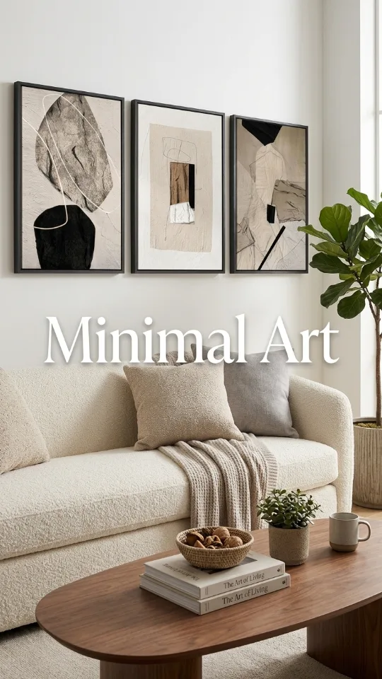 Framed Neutral Abstract Wall Art, Set of 3 Modern Canvas Prints Paintings Artwork for Walls, Minimalist Black and Beige Pictures for Living Room Hallway Stair Bedroom Office Wall Decor 16x24 Inch