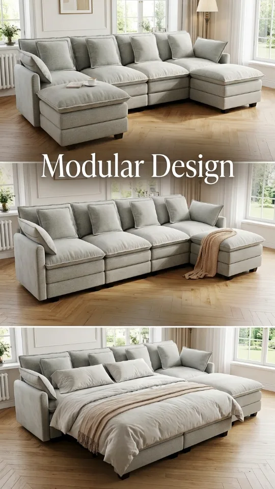 Cloud Couch Sectional Modular Sofa, Deep Seat Couches with Ottoman and Removable Washable Pillows for Living Room, Bedroom, Apartment