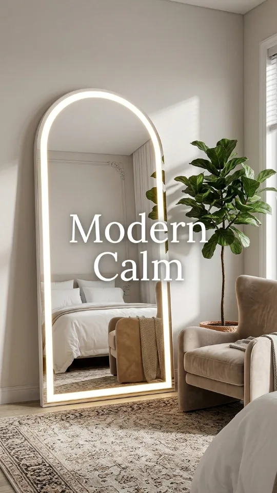 LED Arched Full Length Mirror, 76"x34" Lighted Full Body Mirror