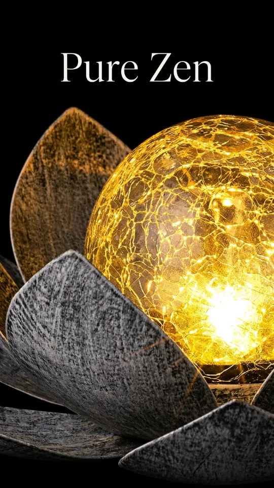 Huaxu Solar Lights Outdoor Garden, Crackle Globe Glass Lotus Decor, Waterproof LED Metal Flower Decorations for Patio,Lawn,Walkway,Tabletop,Ground