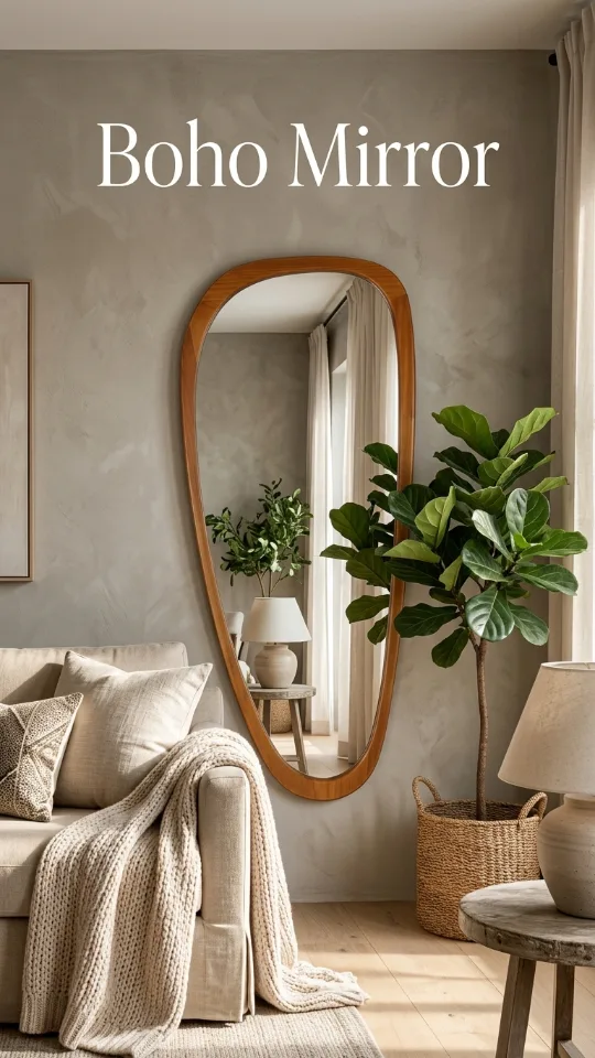 Asymmetrical Mirror, Irregular Mirror Full Length, Boho Wall Mirrors Decorative for Bedroom Living Room Entryway Hall, Mid Century Modern Decor 48" H x 22" W