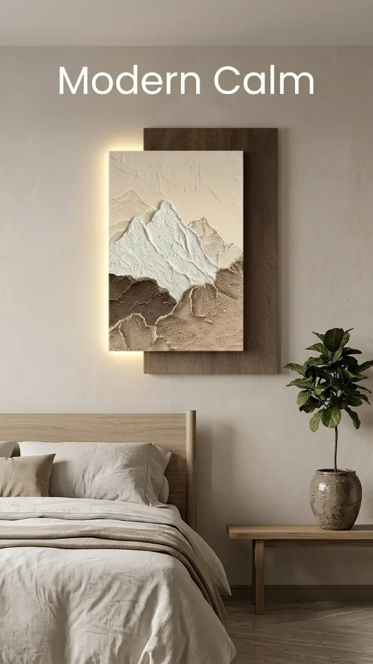 3D Mountain LED Wall Art with Double-Layer Design, Plug-in Sandstone Sculpture with Warm Light for Living Room Bedroom Hallway