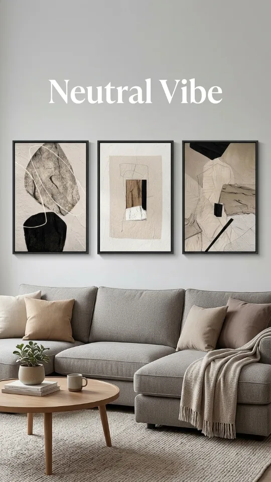 Framed Neutral Abstract Wall Art, Set of 3 Modern Canvas Prints Paintings Artwork for Walls, Minimalist Black and Beige Pictures for Living Room Hallway Stair Bedroom Office Wall Decor 16x24 Inch