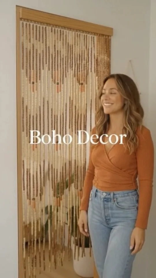 ANMINY Wood Bamboo Beaded Curtain 2 Panels Wooden Hanging Room Divider 52 Strands Decorative Handmade Door Bead Curtains Wall Panel Blinds for Doorway Restaurant Home Decor 35" x 76" - Wave Flower