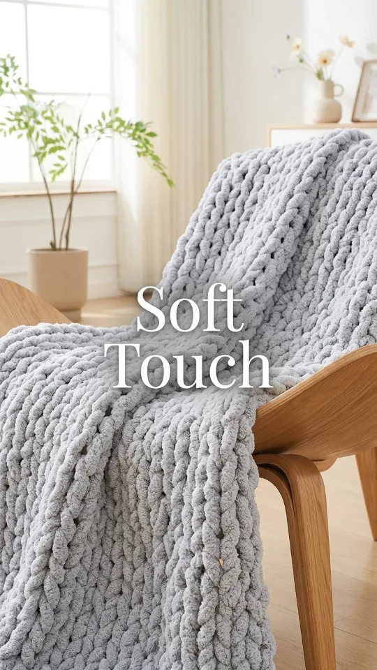 Bigacogo Chunky Knit Throw Blanket for Couch, 51x63 inches, Light Grey | Hand Knit with Jumbo Chenille, Soft Breathable Cable Knit for Sofa Bed Living Room, Machine Washable, Gift for Mom Friend