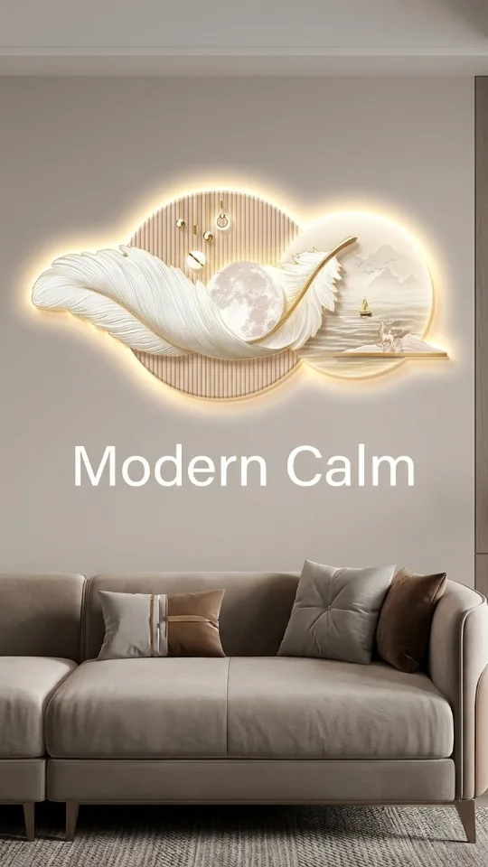 3D Wall Decor: Backlit Feather Wall Sculpture (Night Light Style) — An Irregularly Shaped Wall Art Piece Crafted from Crystal Porcelain, Ideal for Entryways and Living Room