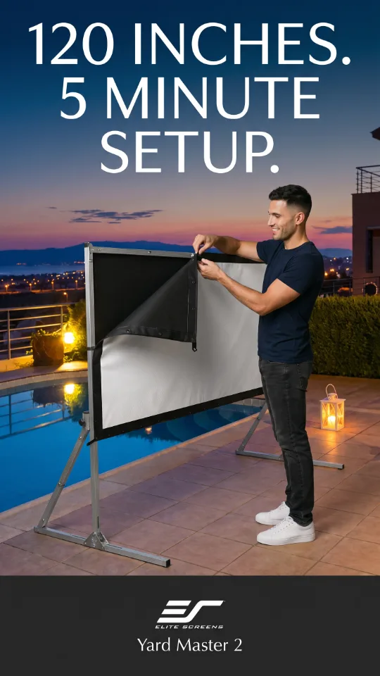 Elite Screens Yard Master 2, 120 inch Outdoor Projector Screen with Stand 16:9, 8K 4K Ultra HD 3D Fast Folding Portable Movie Theater Cinema 120" Indoor Foldable Easy Snap Projection Screen, OMS120H2