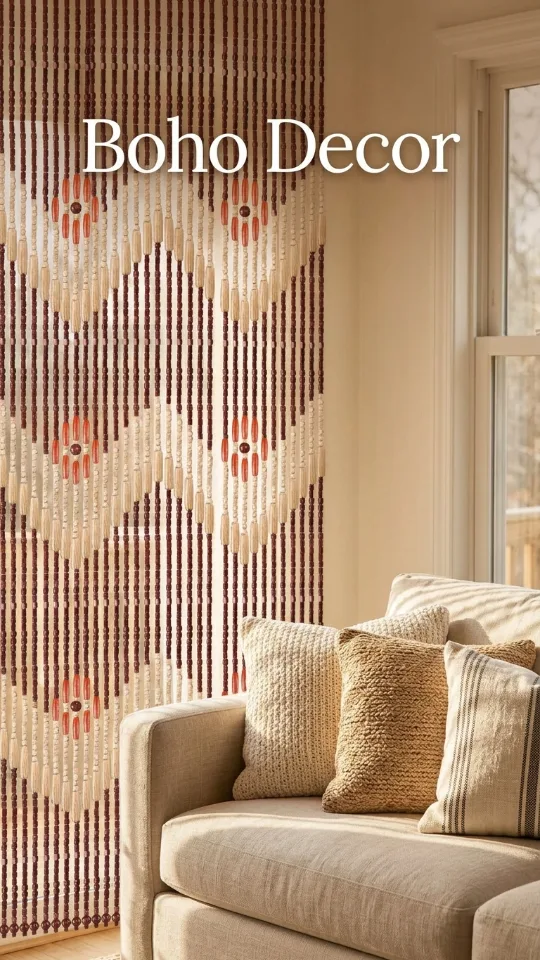 ANMINY Wood Bamboo Beaded Curtain 2 Panels Wooden Hanging Room Divider 52 Strands Decorative Handmade Door Bead Curtains Wall Panel Blinds for Doorway Restaurant Home Decor 35" x 76" - Wave Flower