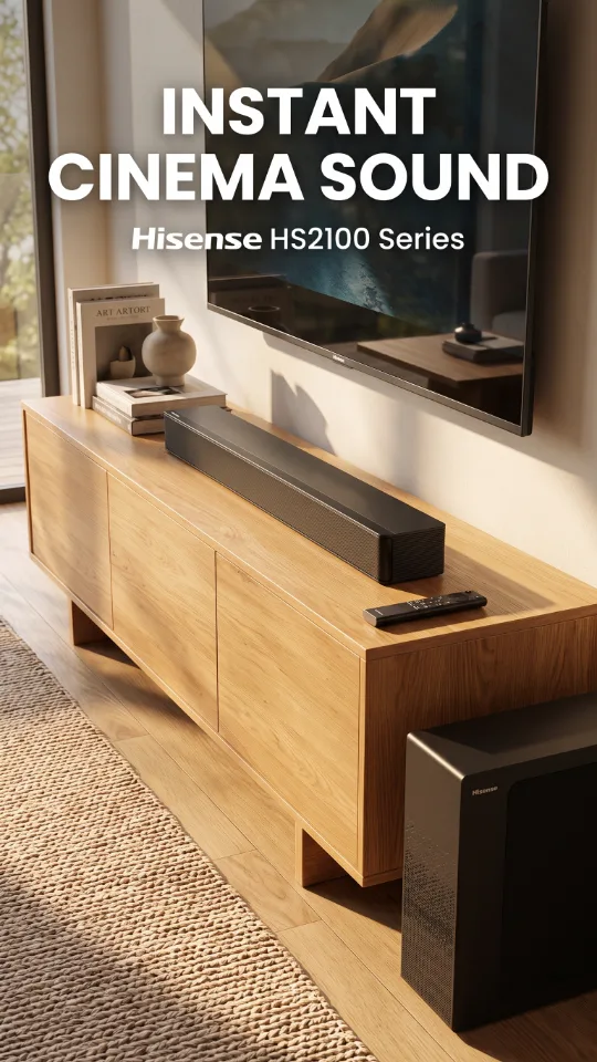 Hisense HS2100 2.1ch Soundbar with Wireless Subwoofer, Dolby Audio, DTS Virtual:X, HDMI ARC, Bluetooth 5.3, Remote Control, 6 EQ Modes