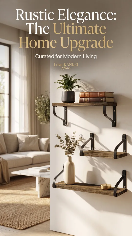 Love-KANKEI Floating Shelves Wall Mounted Set of 3, Rustic Wood Wall Storage Shelves for Bedroom, Living Room, Bathroom, Kitchen, Office and More Carbonized Black