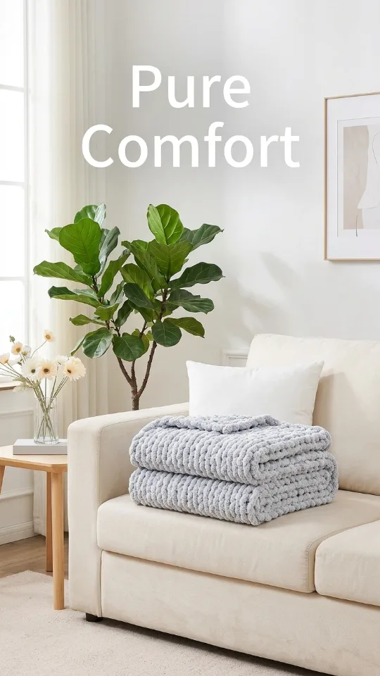 Bigacogo Chunky Knit Throw Blanket for Couch, 51x63 inches, Light Grey | Hand Knit with Jumbo Chenille, Soft Breathable Cable Knit for Sofa Bed Living Room, Machine Washable, Gift for Mom Friend