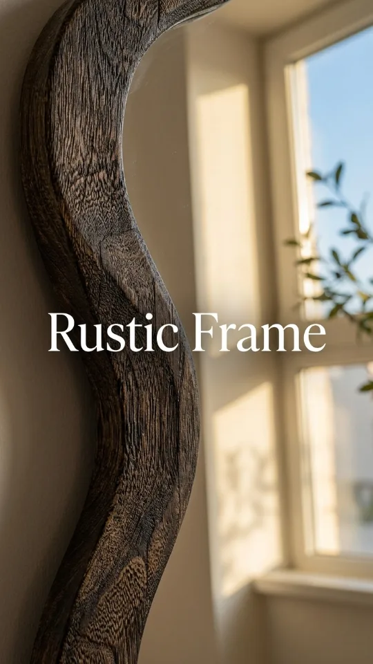 Large Asymmetrical Mirror, Wall Wood Frame Irregular Cloud Wavy Mirror