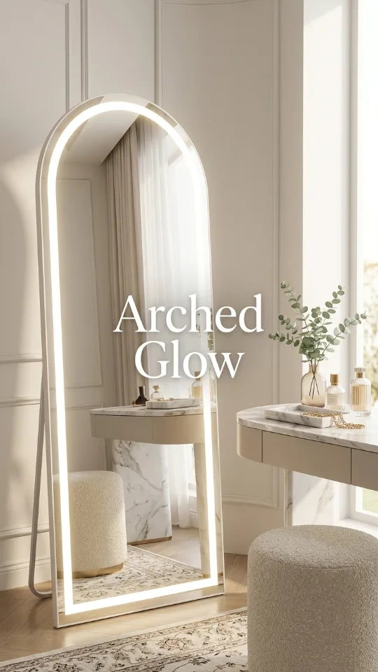LED Arched Full Length Mirror, 76"x34" Lighted Full Body Mirror