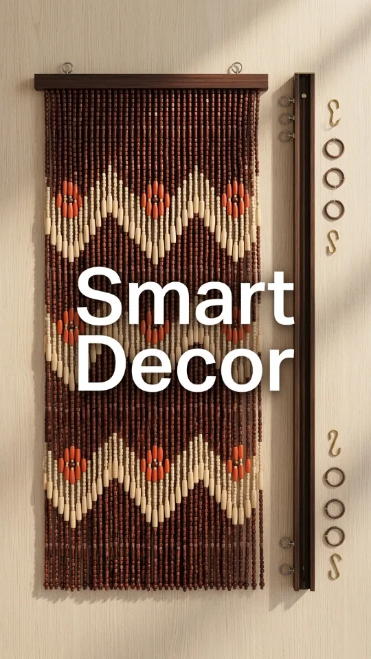 ANMINY Wood Bamboo Beaded Curtain 2 Panels Wooden Hanging Room Divider 52 Strands Decorative Handmade Door Bead Curtains Wall Panel Blinds for Doorway Restaurant Home Decor 35" x 76" - Wave Flower