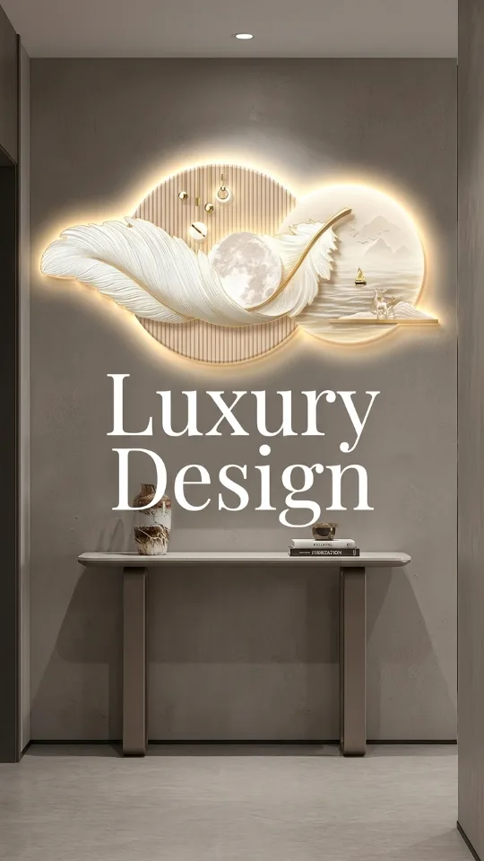 3D Wall Decor: Backlit Feather Wall Sculpture (Night Light Style) — An Irregularly Shaped Wall Art Piece Crafted from Crystal Porcelain, Ideal for Entryways and Living Room