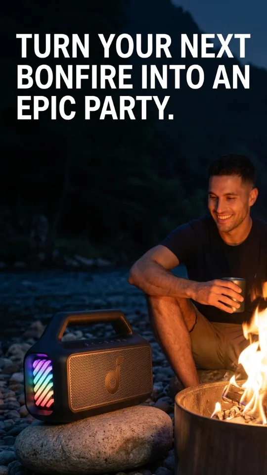 Soundcore Boom 2 By Anker, Outdoor Speaker, 80W, Subwoofer, BassUp 2.0, 24H Playtime, IPX7 Waterproof, Floatable, RGB Lights, USB-C, Custom EQ, Portable for Camping and Beach - Black
