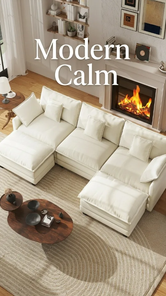 111.4" Modular Sectional Sofa, U Shape Cloud Couch with 2 Movable Ottoman, Comfy Chenille Deep Seat Sofa with Soft Pillows for Living Room Bedroom Apartment